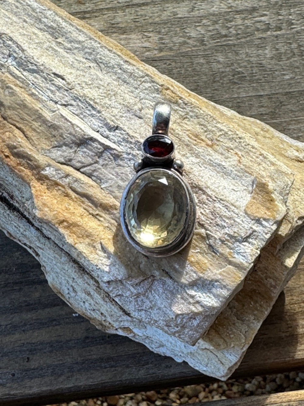 Sterling Silver Pendant with Citrine and Garnet